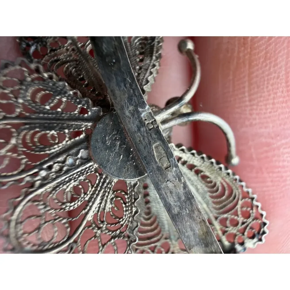 2 Vintage 800 Italian Silver Filigree Butterfly Brooch
